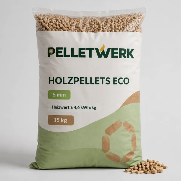 Holzpellets Economy 6 mm · Vorratspalette 990 kg (66 × 15 kg)
